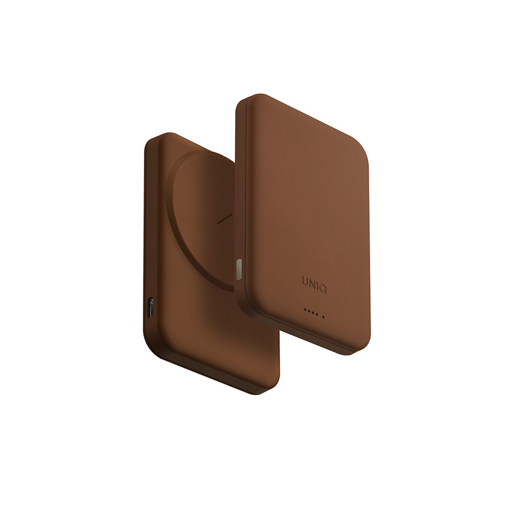 Picture of Uniq Lyden Lexa Super Ultra Slim Thin Pocket Small Size 5000mah Premium Leatherette Magnetic Power Bank MCMC Approved (Caramel)