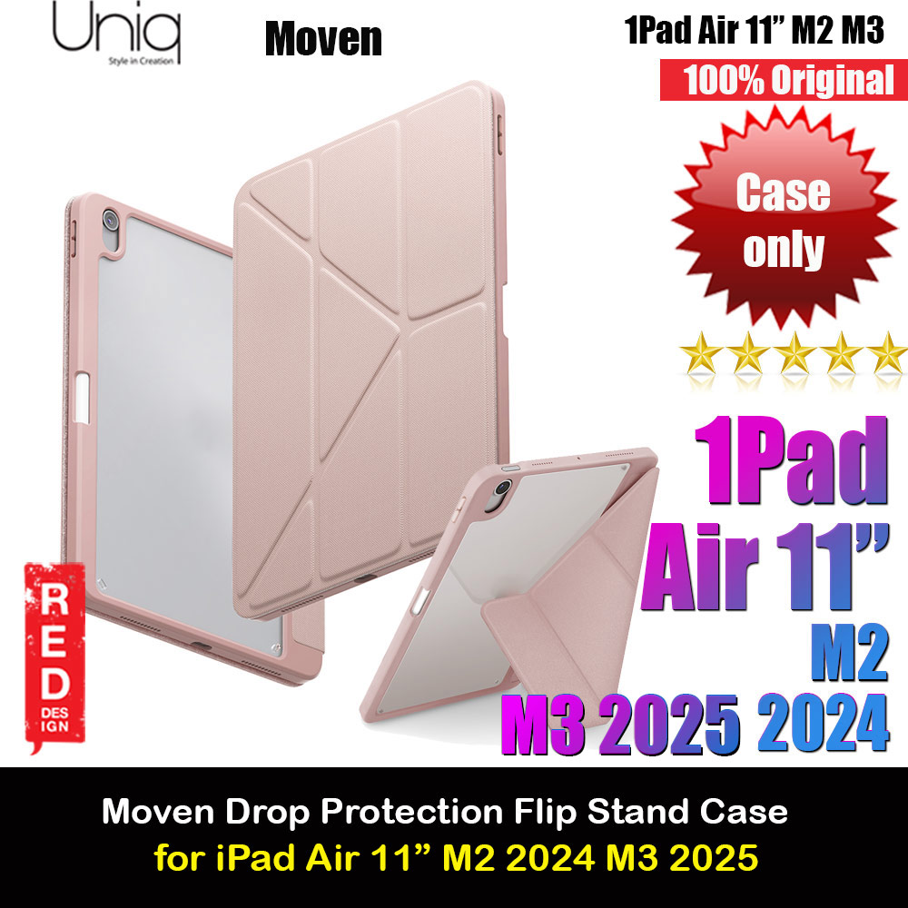 Picture of Uniq Moven Tough Hybrid Case with Clear Scratch-Resistant Back Protection Flip and Standable Case with Pen Storage for iPad Air 11 M2 2024 M3 2025 (Pink) Apple iPad Air 11 M3 2025- Apple iPad Air 11 M3 2025 Cases, Apple iPad Air 11 M3 2025 Covers, iPad Cases and a wide selection of Apple iPad Air 11 M3 2025 Accessories in Malaysia, Sabah, Sarawak and Singapore 