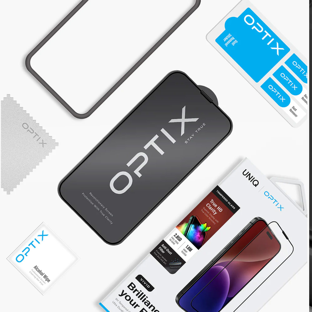 Picture of Apple iPhone 15 Pro 6.1 Screen Protector | Uniq Optix Vivid HD Clear 2.85D Tempered Glass Screen Protector with Installation Helper Kit for iPhone 15 Pro 6.1 (HD Clear)