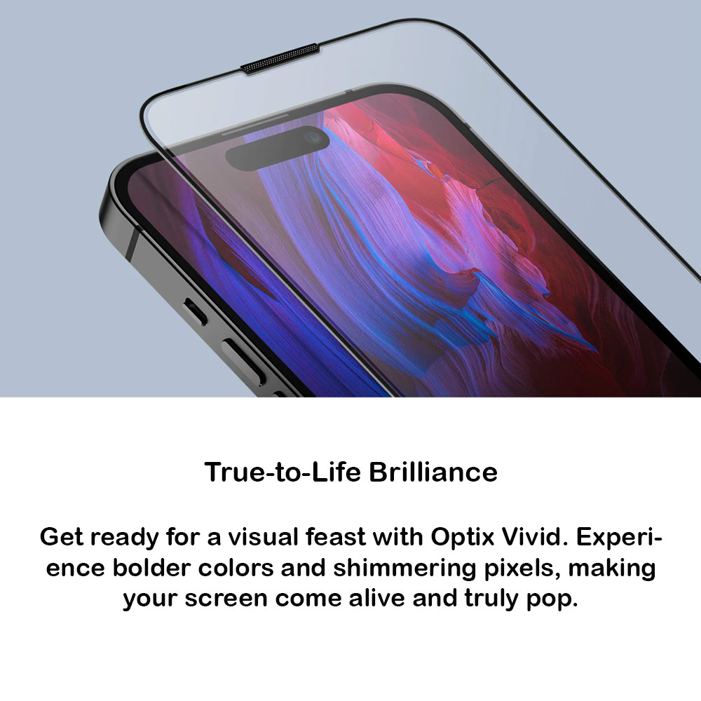 Picture of Apple iPhone 16 Pro 6.3 Screen Protector | Uniq Optix Vivid Tempered Glass Screen Protector with Installation Helper Kit for iPhone 16 Pro 6.3 (Clear)