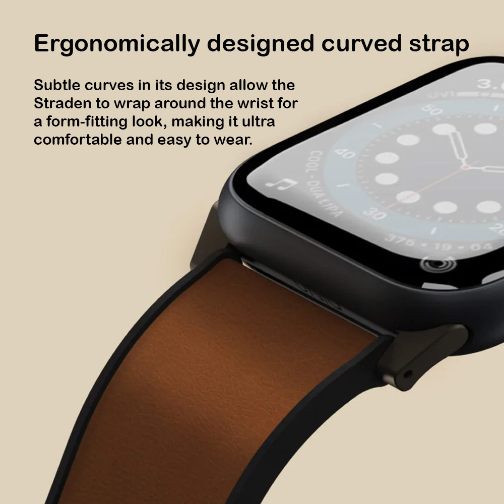 Picture of Apple Watch 42mm  | Uniq Straden Inner Silicone Outer Genuine Leather Strap for Apple Watch 49mm Ultra 45mm 44mm 42mm Series 4 5 6 7 8 SE (Brown)