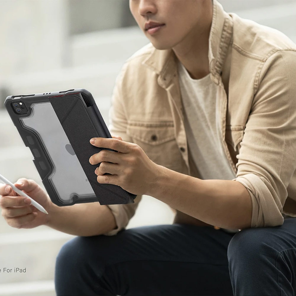 Picture of Apple iPad Air 10.9 2020 Case | Uniq Trexa Rugged Protective Case for iPad Pro 3rd Gen 2020 2021 iPad Air 10.9 2020 Stand Case Protection Case Flip Case (Black)