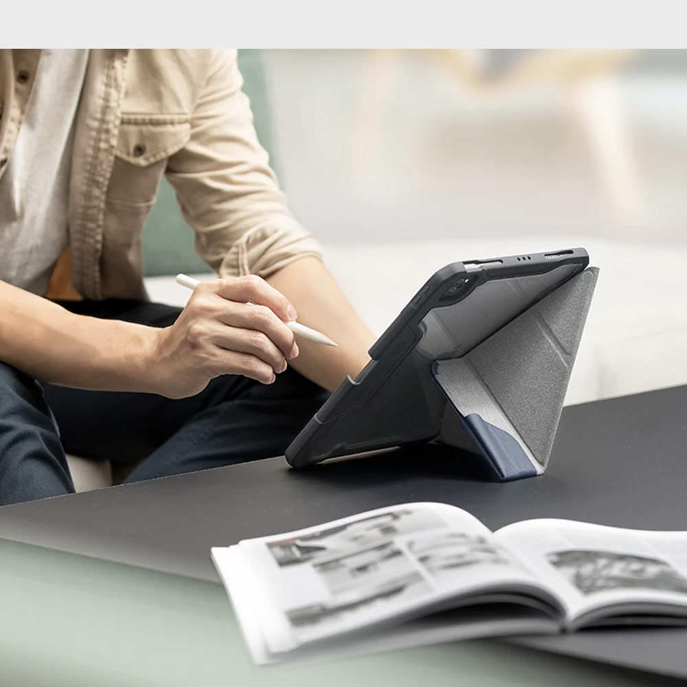 Picture of Apple iPad Air 10.9 2020 Case | Uniq Trexa Rugged Protective Case for iPad Pro 3rd Gen 2020 2021 iPad Air 10.9 2020 Stand Case Protection Case Flip Case (Black)