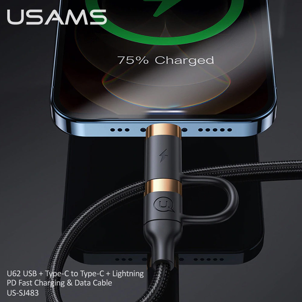 Picture of Usams 4 in 1 PD Fast Charge Up to 60W Cable 3A Max Type C Lightning Cable for iPhone 12 Pro Max Laptop Tablet IPad Pro Macbook Air Andriod Phone