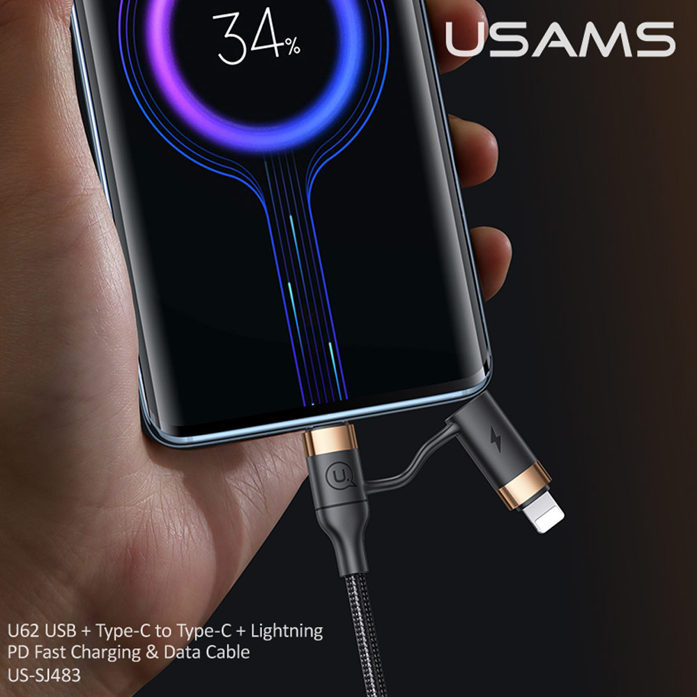 Picture of Usams 4 in 1 PD Fast Charge Up to 60W Cable 3A Max Type C Lightning Cable for iPhone 12 Pro Max Laptop Tablet IPad Pro Macbook Air Andriod Phone