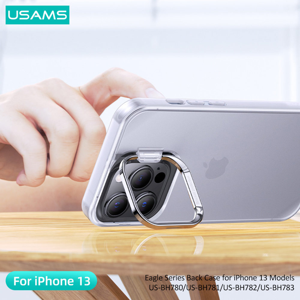 Picture of Apple iPhone 13 Pro Max 6.7 Case | USAMS Eagle Series Camara Lens Protection Case Standable Case for iPhone 13 Pro Max 6.7 (Tinted White)