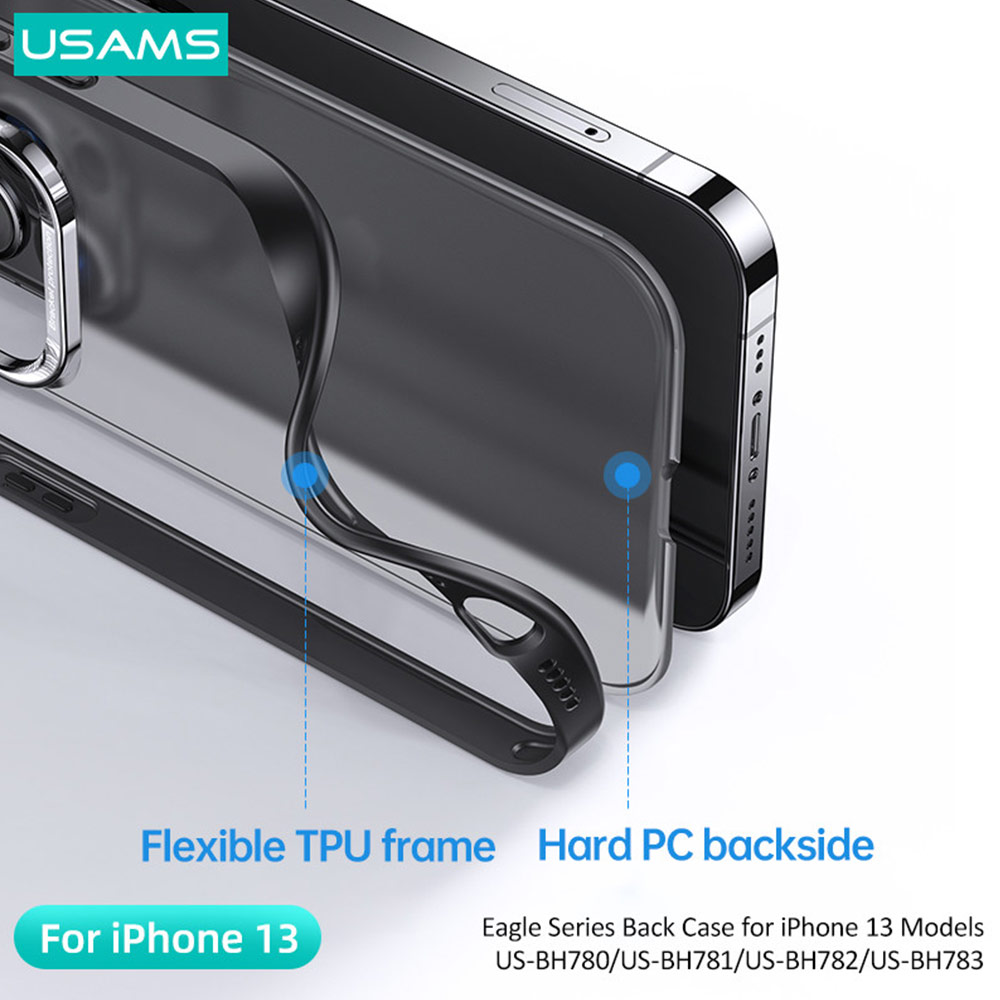 Picture of Apple iPhone 13 Pro Max 6.7 Case | USAMS Eagle Series Camara Lens Protection Case Standable Case for iPhone 13 Pro Max 6.7 (Tinted White)