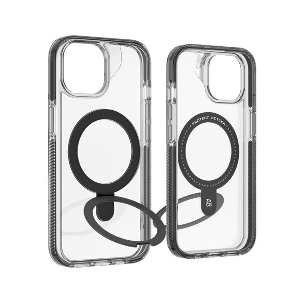 Picture of Apple iPhone 15 6.1 Case | Zagg Santa Cruz Snap Ring Stand Magnetic Drop Protection Case for iPhone 15 6.1 (Black)