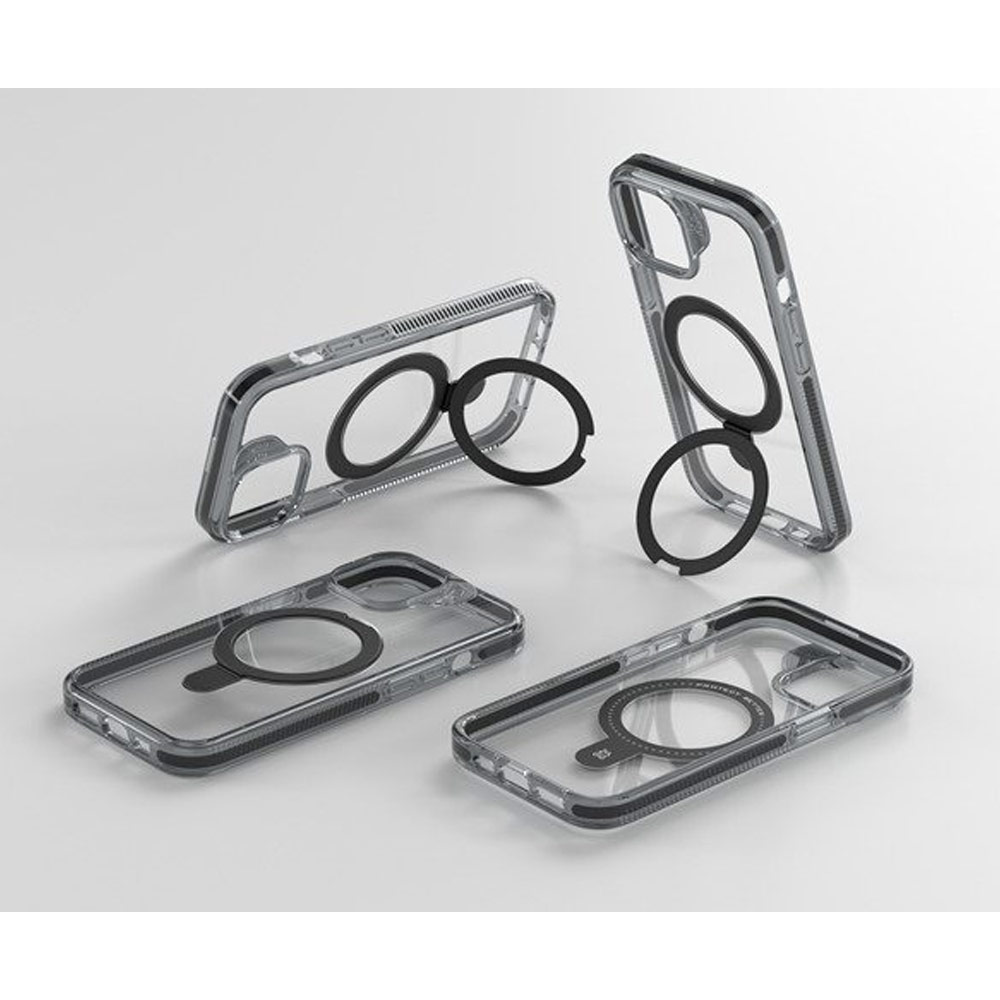 Picture of Apple iPhone 15 6.1 Case | Zagg Santa Cruz Snap Ring Stand Magnetic Drop Protection Case for iPhone 15 6.1 (Black)