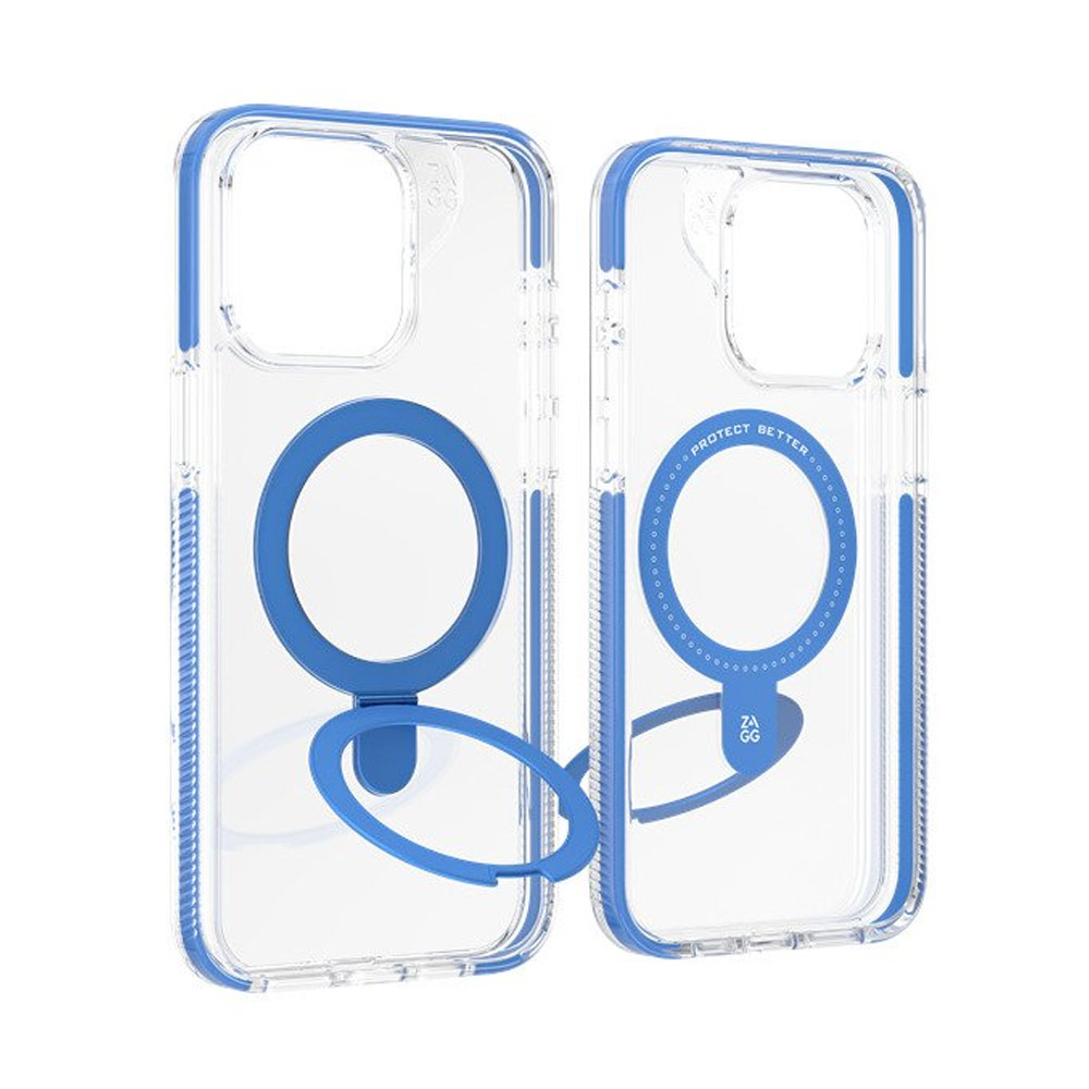 Picture of Apple iPhone 15 Pro 6.1 Case | Zagg Santa Cruz Snap Ring Stand Magnetic Drop Protection Case for iPhone 15 Pro 6.1 (Blue)
