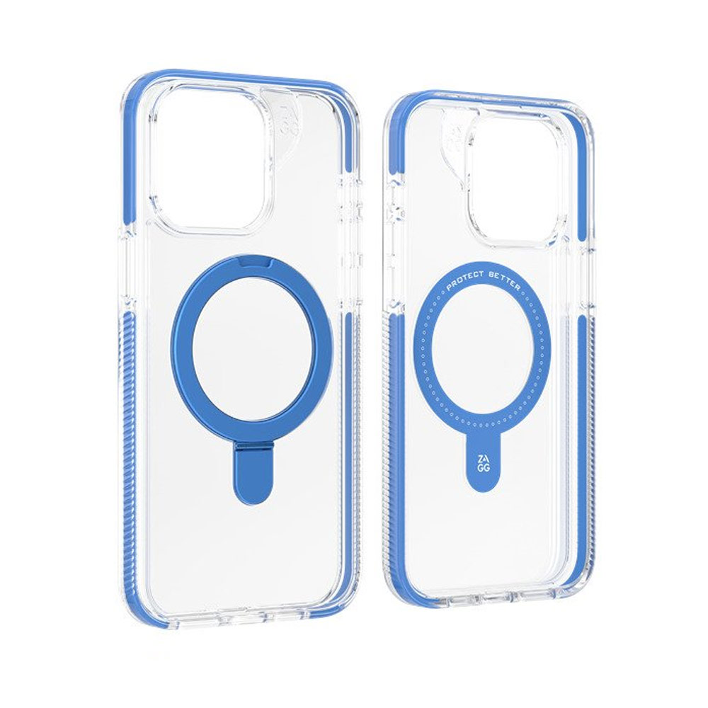 Picture of Apple iPhone 15 Pro 6.1 Case | Zagg Santa Cruz Snap Ring Stand Magnetic Drop Protection Case for iPhone 15 Pro 6.1 (Blue)