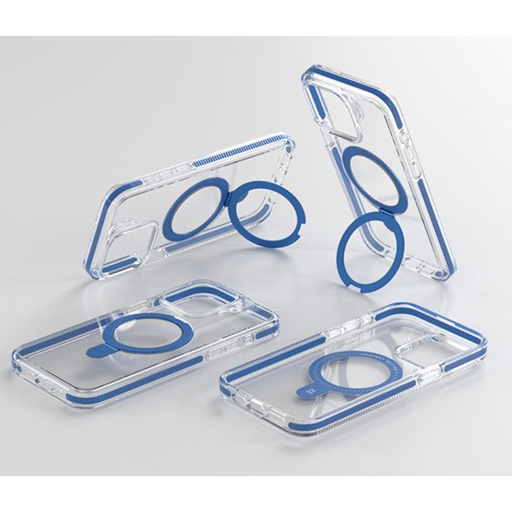 Picture of Apple iPhone 15 Pro 6.1 Case | Zagg Santa Cruz Snap Ring Stand Magnetic Drop Protection Case for iPhone 15 Pro 6.1 (Blue)