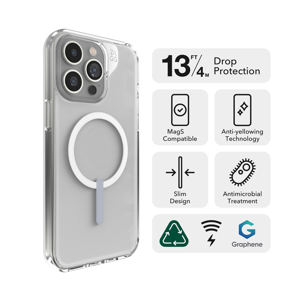 Picture of Apple iPhone 15 Pro Max 6.7 Case | Zagg Crystal Palace Snap Anti Yellow Magnetic Drop Protection Case for iPhone 15 Pro Max 6.7 (Clear)