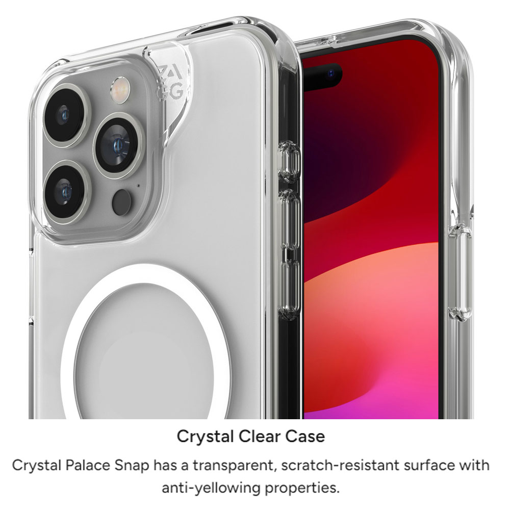 Picture of Apple iPhone 15 Pro Max 6.7 Case | Zagg Crystal Palace Snap Anti Yellow Magnetic Drop Protection Case for iPhone 15 Pro Max 6.7 (Clear)