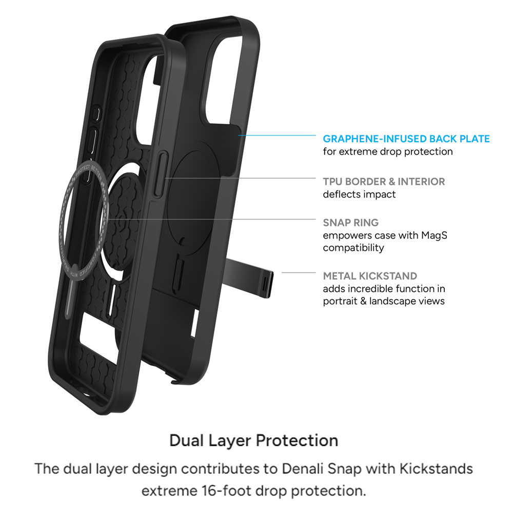 Picture of Apple iPhone 15 Pro 6.1 Case | Zagg Denali Snap Kickstand Magnetic Dual Layer Drop Protection Case for iPhone 15 Pro 6.1 (Blue)