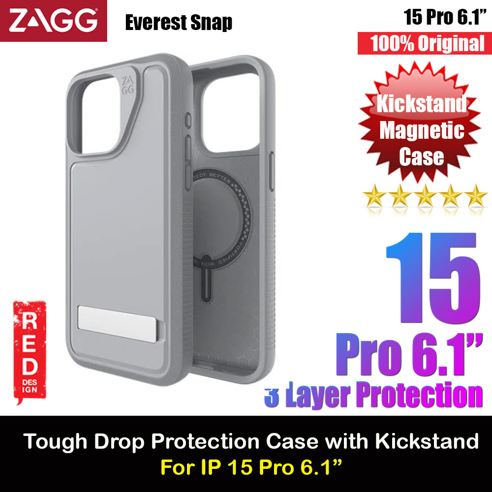 Picture of Zagg Everest Snap Extreme Magnetic Non Slip Drop Protection Case with Kickstand for iPhone 15 Pro 6.1 (Gray) Apple iPhone 15 Pro 6.1- Apple iPhone 15 Pro 6.1 Cases, Apple iPhone 15 Pro 6.1 Covers, iPad Cases and a wide selection of Apple iPhone 15 Pro 6.1 Accessories in Malaysia, Sabah, Sarawak and Singapore 