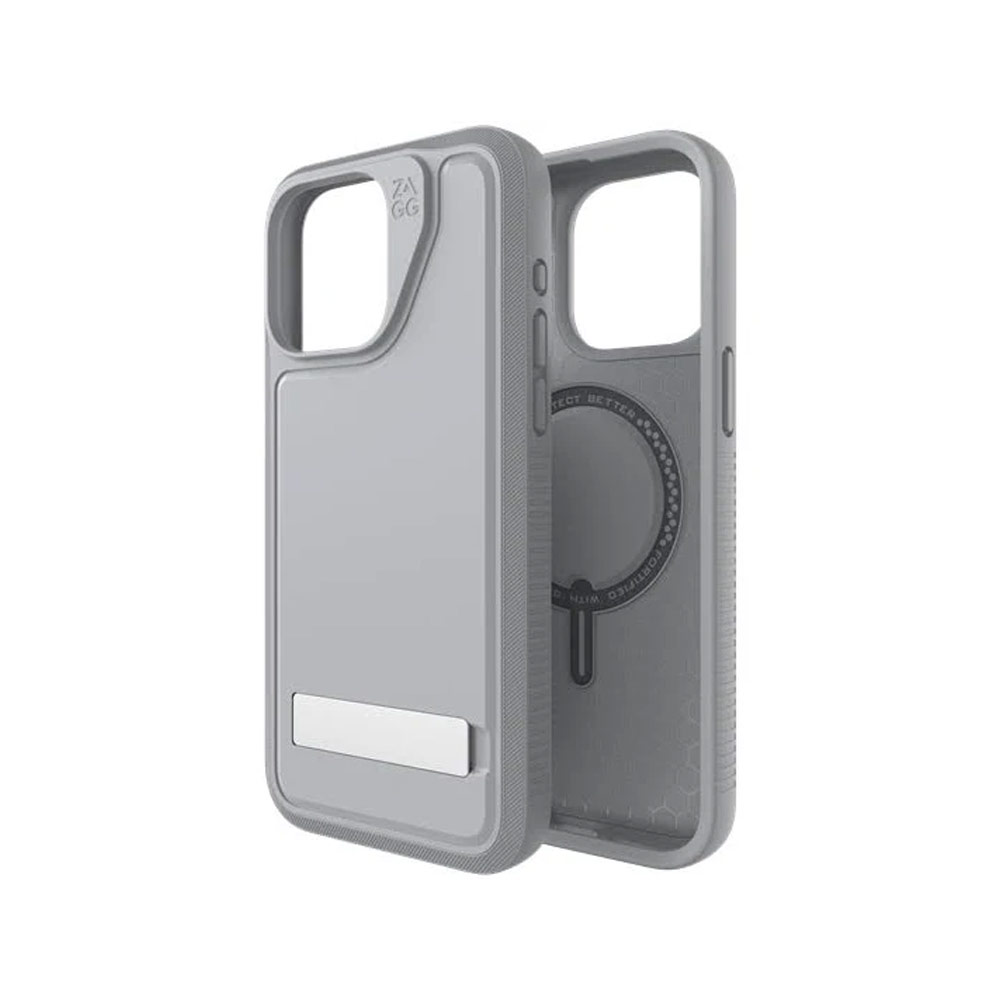 Picture of Apple iPhone 15 Pro 6.1 Case | Zagg Everest Snap Extreme Magnetic Non Slip Drop Protection Case with Kickstand for iPhone 15 Pro 6.1 (Gray)