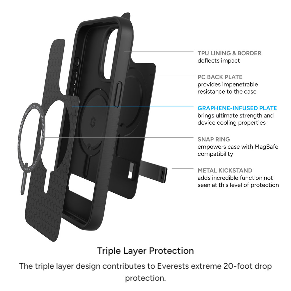 Picture of Apple iPhone 15 Pro 6.1 Case | Zagg Everest Snap Extreme Magnetic Non Slip Drop Protection Case with Kickstand for iPhone 15 Pro 6.1 (Gray)