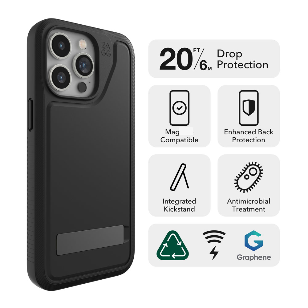 Picture of Apple iPhone 15 Pro 6.1 Case | Zagg Everest Snap Extreme Magnetic Non Slip Drop Protection Case with Kickstand for iPhone 15 Pro 6.1 (Gray)
