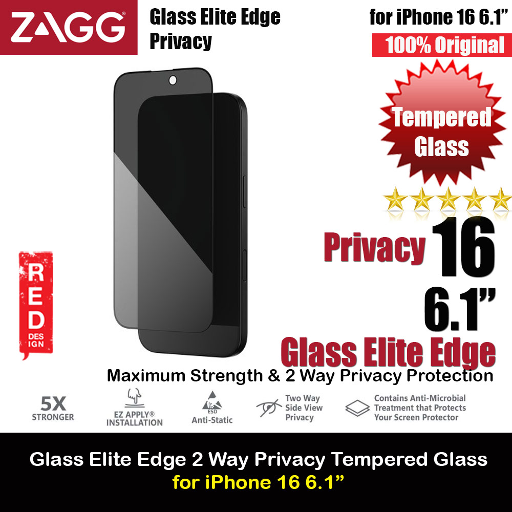 Picture of Zagg Glass Elite Edge 2 Way Privacy Tempered Glass Screen Protector with Easy Installation Tray for iPhone 16 6.1 (Privacy) Apple iPhone 16 6.1- Apple iPhone 16 6.1 Cases, Apple iPhone 16 6.1 Covers, iPad Cases and a wide selection of Apple iPhone 16 6.1 Accessories in Malaysia, Sabah, Sarawak and Singapore 