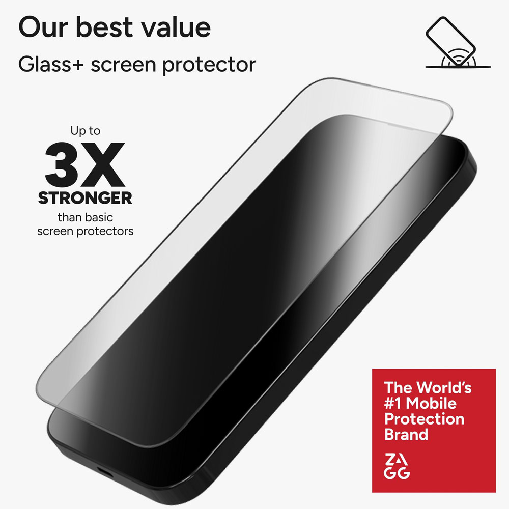 Picture of Apple iPhone Air 6.5 Screen Protector | Zagg Glass Plus Edge Tempered Glass Screen Protector with Easy Installation Tray for iPhone Air 6.5 (Clear)