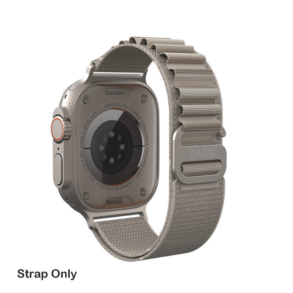 Picture of Apple Watch 44mm  | Zagg Highland Rugged Nylon Watch Band Strap for Apple Watch 49mm Ultra 2 45mm 44mm (Beige Medium Size)