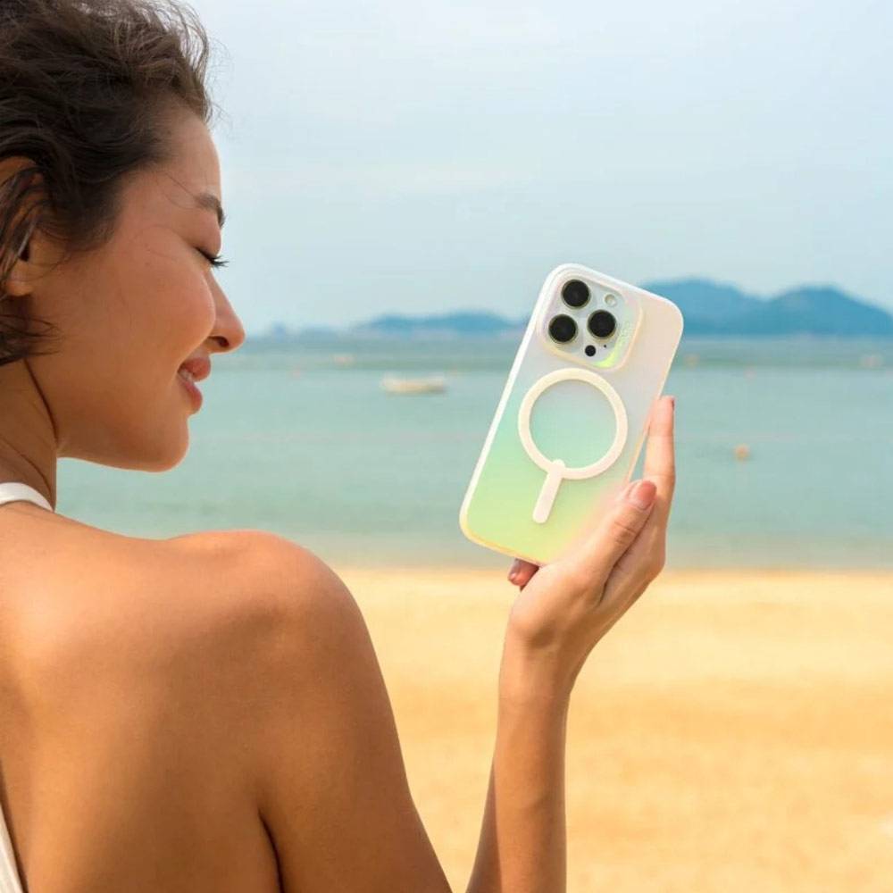 Picture of Apple iPhone 14 Plus 6.7 Case | Zagg Iridescent Snap Slim Design Improved Grip Drop Protection Anti Finger Print Magsafe Compatible Case for iPhone 14 Plus 6.7 (Iridescent Matte Clear)