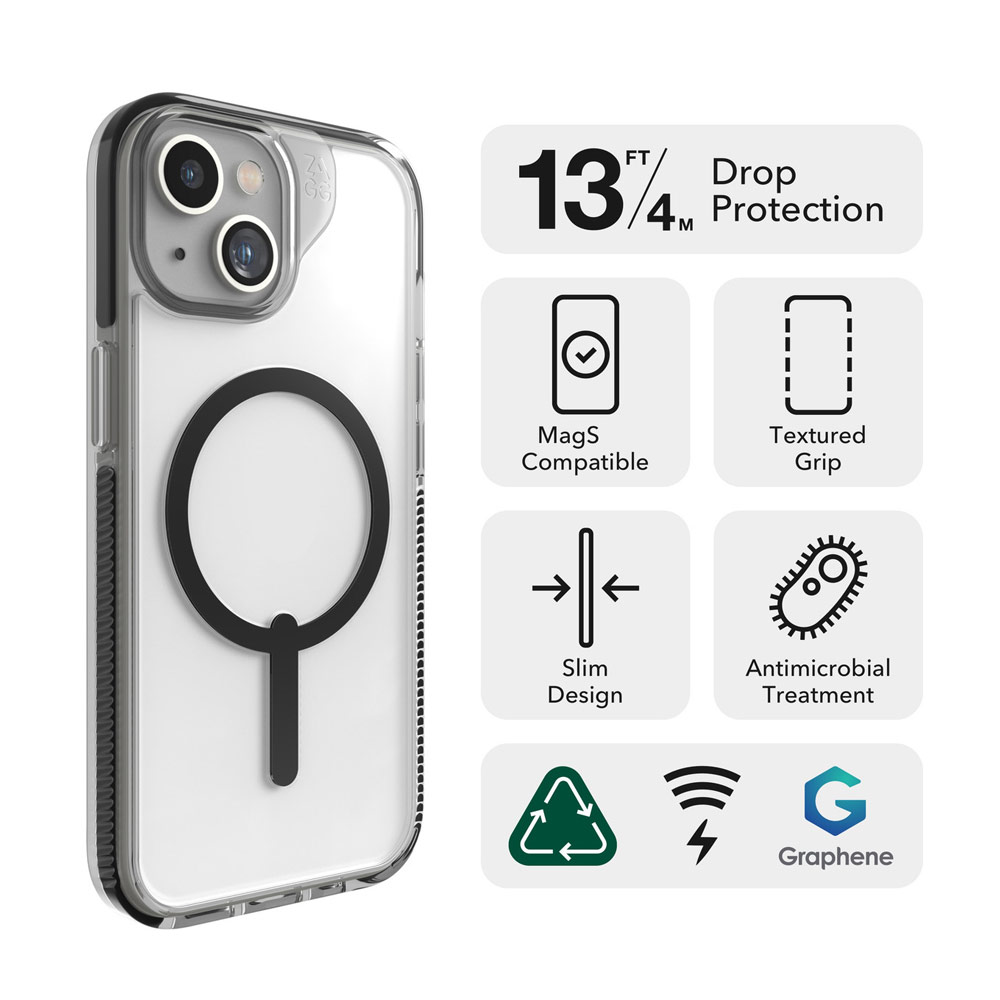 Picture of Apple iPhone 15 6.1 Case | Zagg Santa Cruz Snap Magnetic Slim Lightweight Non Slip Drop Protection Case for iPhone 15 6.1 (Black)